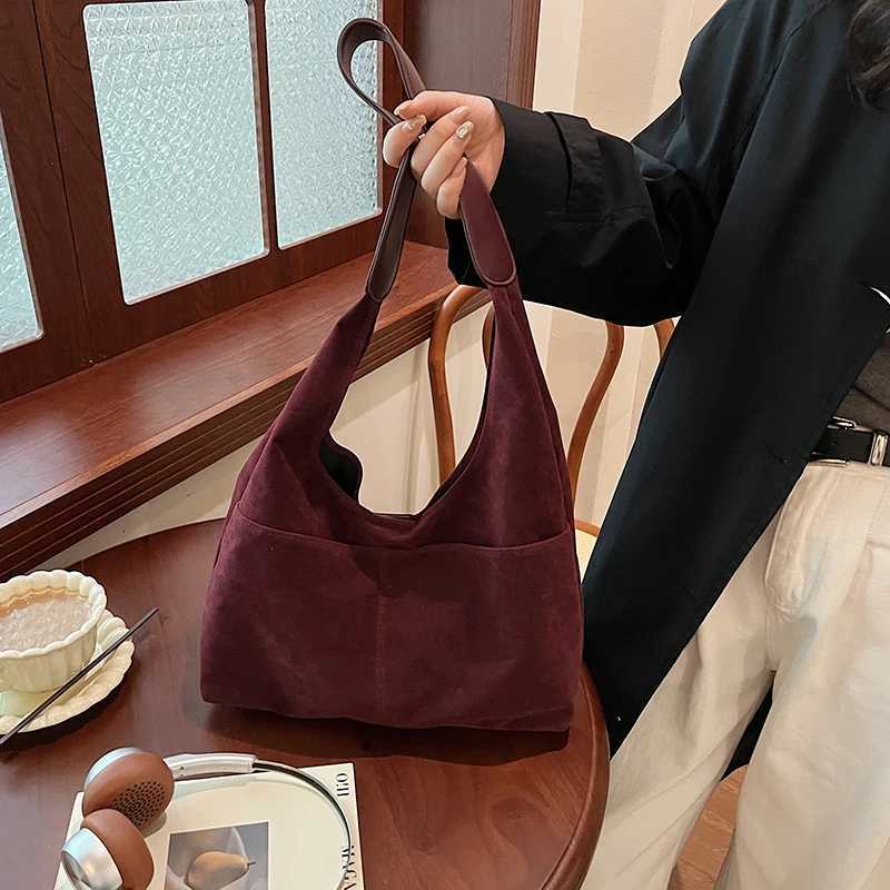 2-IN-1 Underarm Shoulder Bag Sets For Women Faux Suede Multi Pockets Large Capacity Shopper Tote Bag 2025 Lat Handbags Y250730