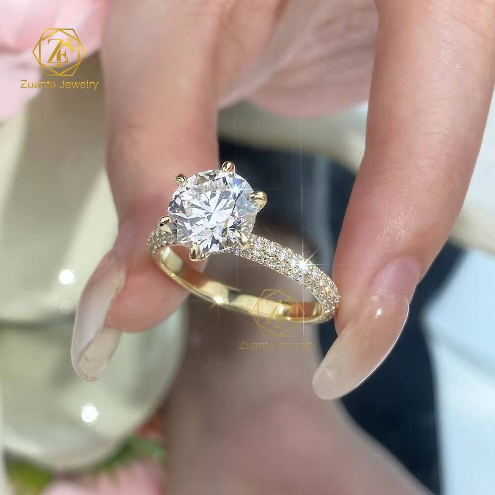 Wholesale Price 1CT 2CT 3CT D VS1 IGI Lab Grown Diamond Ring Round Cut 10K 14K 18K Yellow Gold Rings for Engagement Wedding