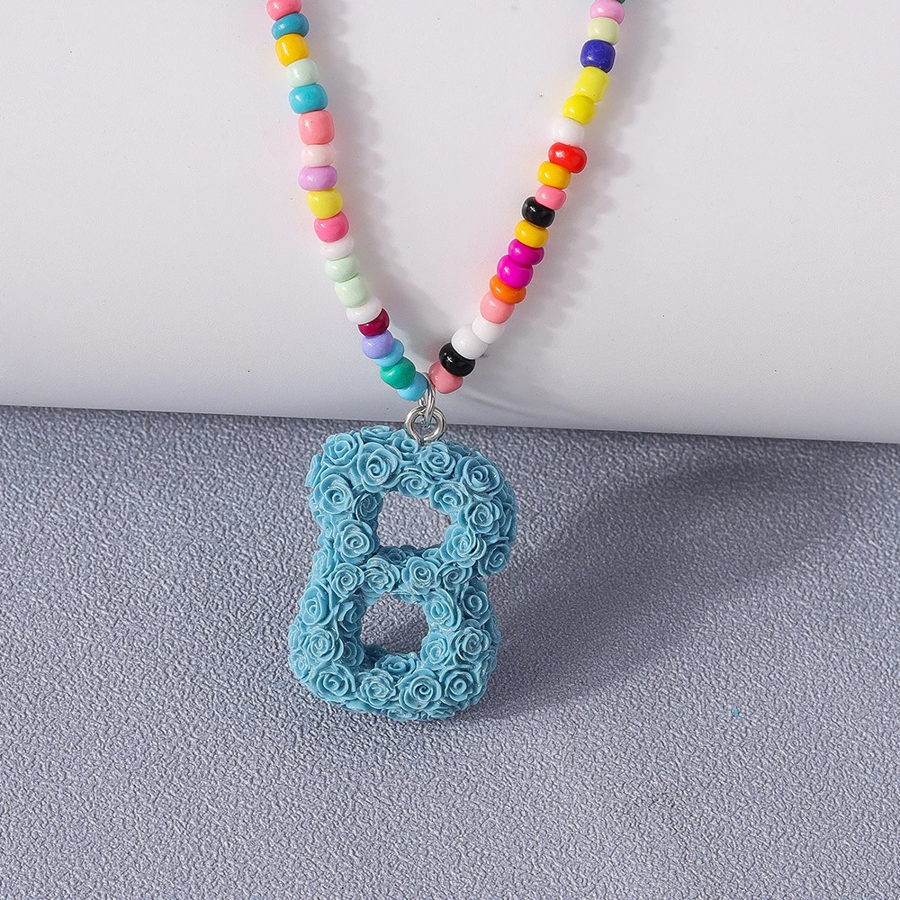 Fashion Candy Color Initial 26 Letters Alphabet A-Z Letter Necklace for Women Girls Beads Necklace Pendant Party Jewelry Gift 250729