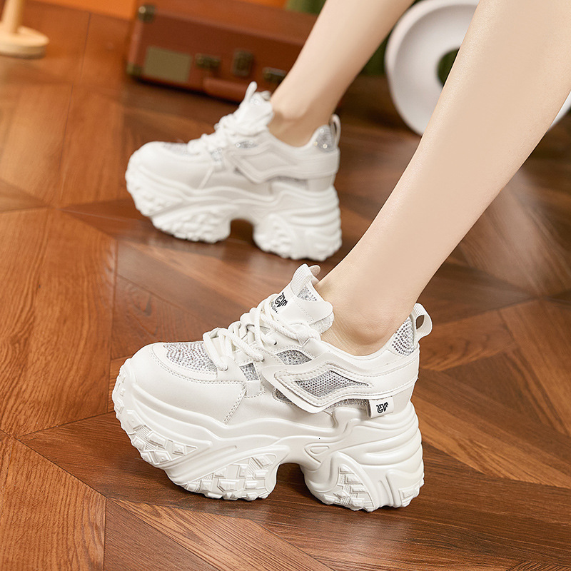 Platform Dad Sneakers for Women 2025 Spring New Rhinestone Fashion Hidden Heel Women's Versatile Sports Casual Shoes ddmysaturn