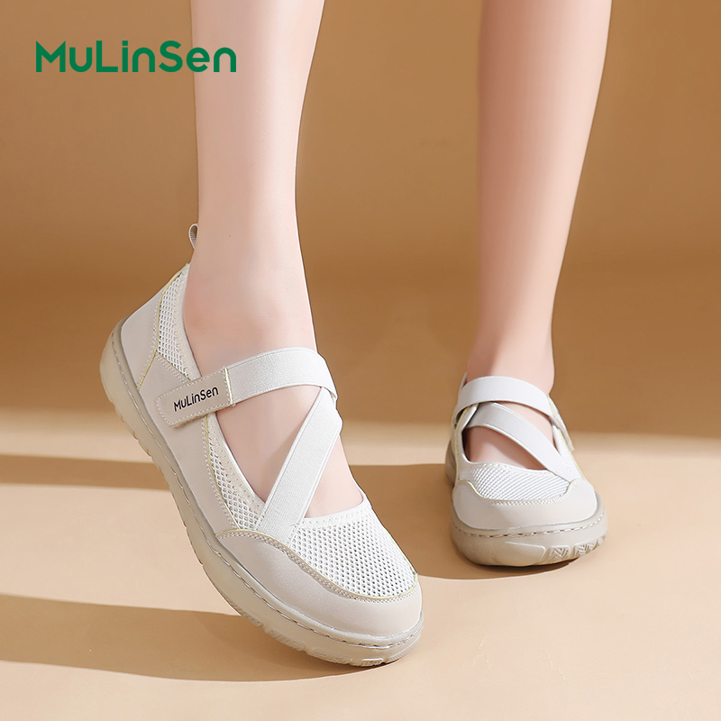 Mulinsen single shoes women's 2025 new summer breathable old Beijing cloth shoes women's soft sole one-step mesh mother's shoes