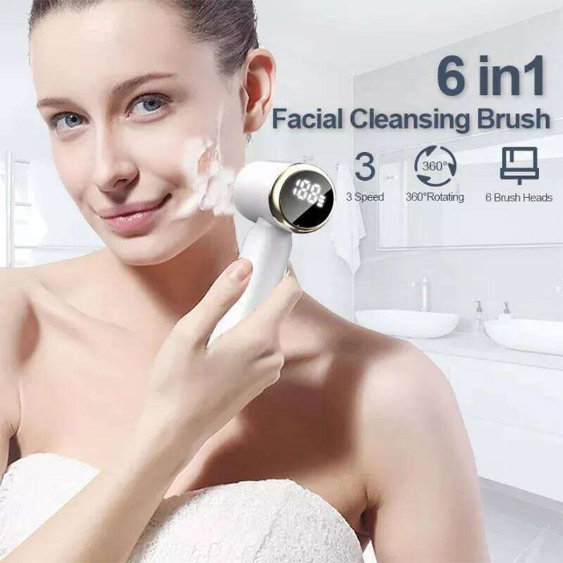 Rechargeable Multifunction Exfoliator Scrubber Massager Cold And Hot Compress Electric Facial Spin Cleansing Brush Set