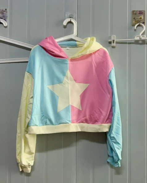 Long Sleeve Vintage Crop Hoodies Femme Contrast Patchwork Sweatshirt Autumn Harajuku Y2k Pullover Loose Women All Match Top 250730