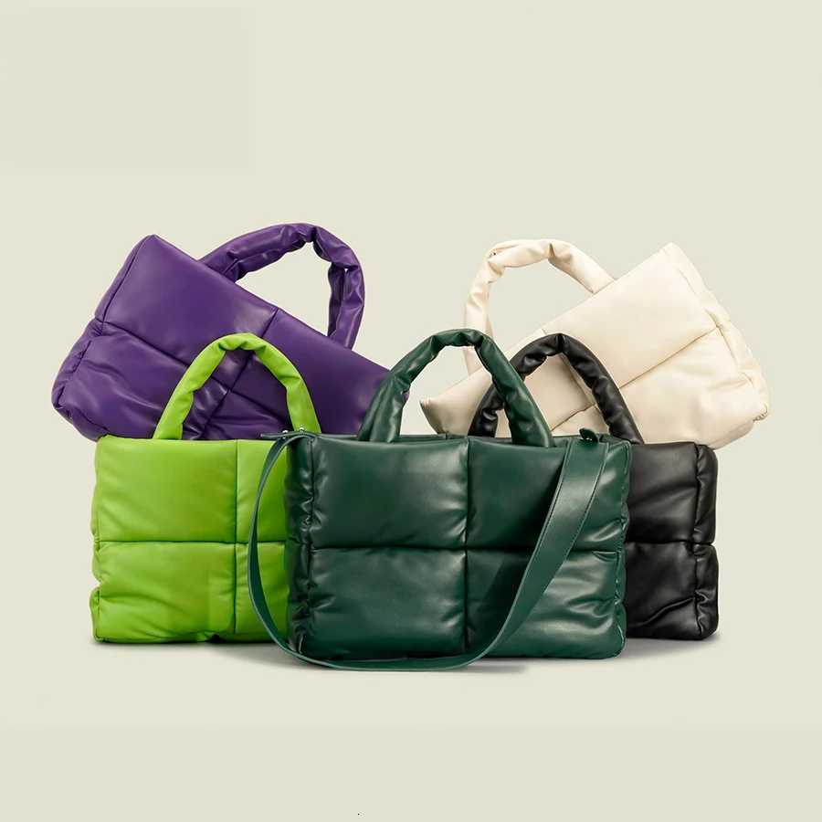 2024 Fi Leather Padded Tote Bag for Women Designer Quilted Handbags Luxury Soft Pu Shoulder Bags Down Cotton Winter Bag Big Y250730