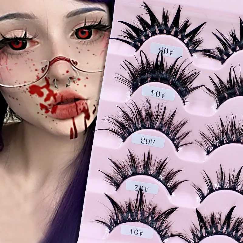 5 Pairs Female Cosplay Fake Eyelashes Korean Makeup New Style Wet Spikes 3D Eyelash Bulk Wholesale Manga Lashes Z250730