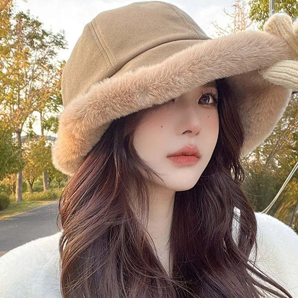 1PC Soft Thickened Plush Winter Bucket Hat Fashion Outdoor Warm Beanies Fisherman Hat Fashion Trend Ladies Windproof Panama Hats 250724