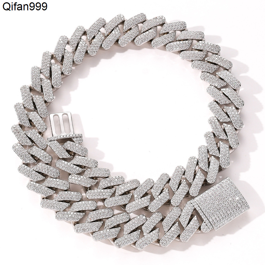 Lifeng Jewelry Iced Out Men Hip Hop Cuban Link Chain Full VVS Moissanite Cuban Chain Necklace Silver Platinum Plated Chain