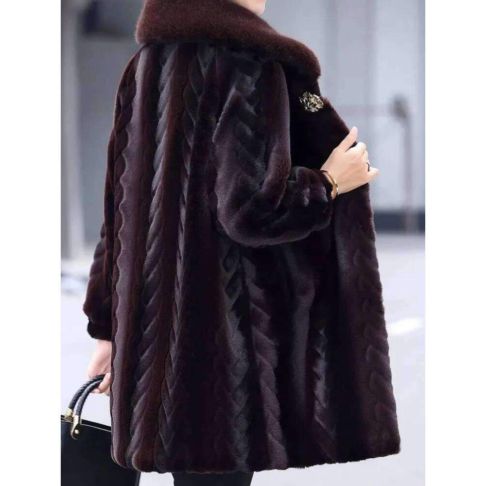 Imitation Mink Fleece Coat For Womens, Winter Jacket Wram, Thick Collar, Warm, Female Outwear, Large Size, New, 2024