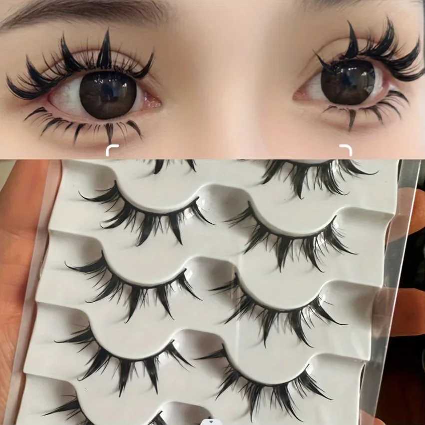 anime-inspired false eyelashes 5 pairs cartoon eye faux lashes dramatic look demon style volumizing lengthening Z250730