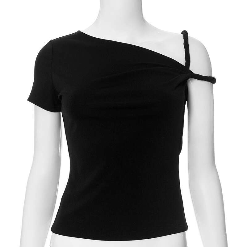 Ytp171 Women's Summer New Solid Color Kylie Style One-Shoulder Sexy Twist Asymmetric Top B5