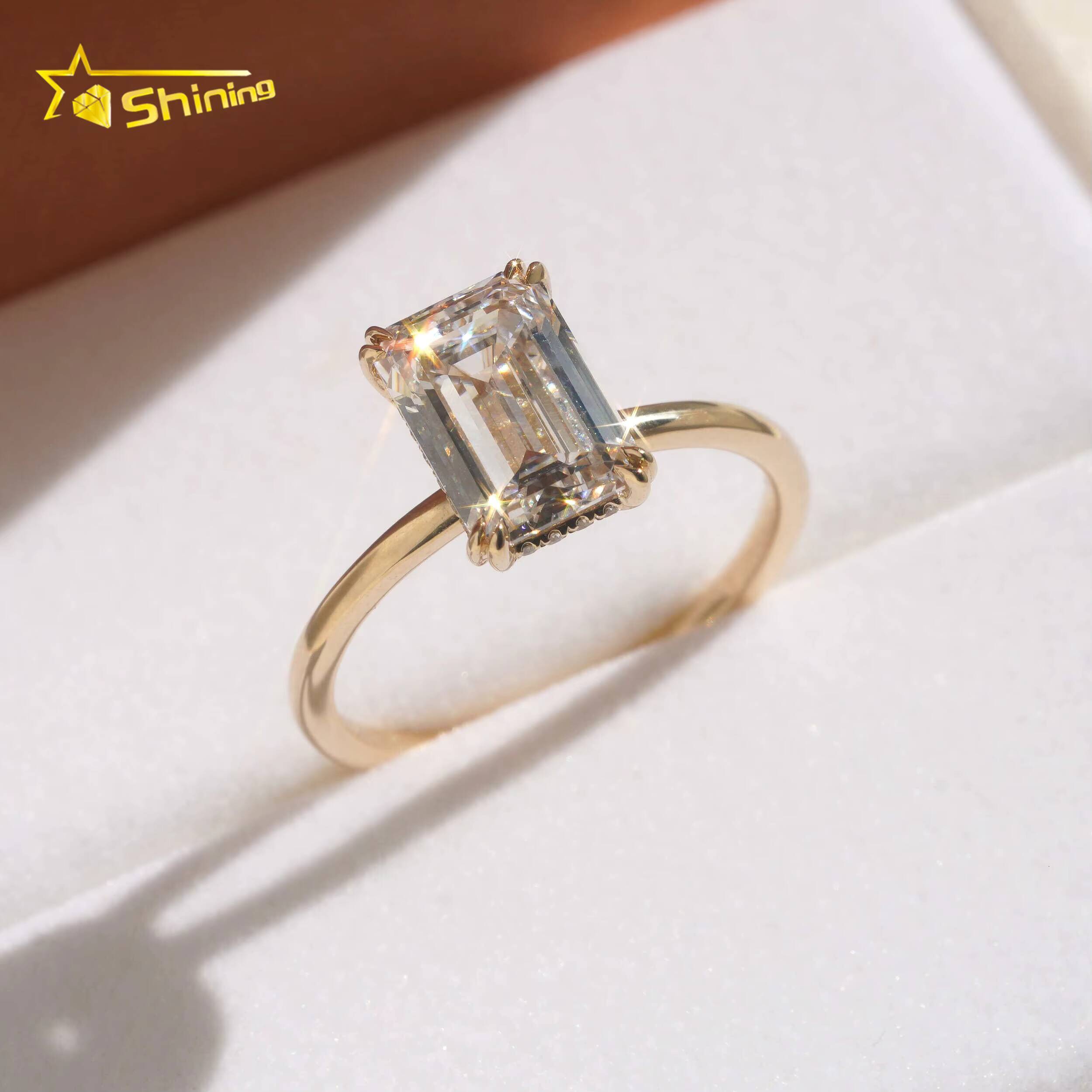 Emerald Cut IGI Lab Grown Solitiare Diamonds Halo Engagement Rings Fine Jewelry 14K Solid Yellow Gold Rings with Certificate