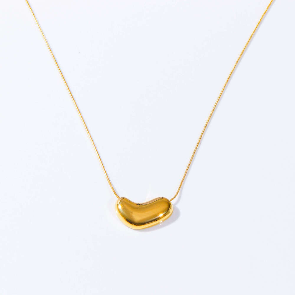 Mirror Stainless Steel Glossy Heart Love New Small Gold Bead Light Niche Necklace