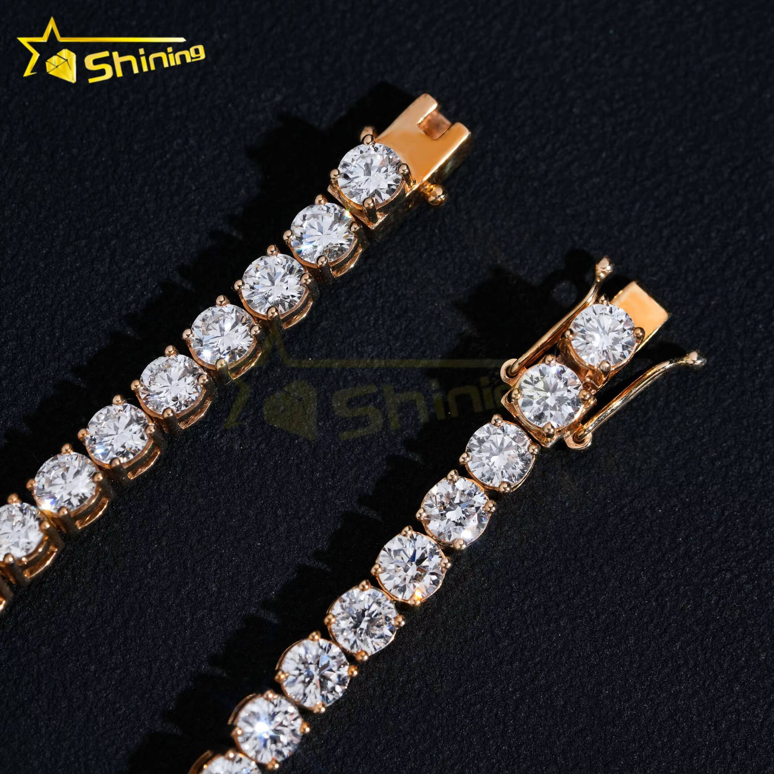 48 Hours Ship Handmade 10K Solid Gold Bracelet Hip Hop Jewelry 4mm Tennis Bracelet VVS Moissanite Diamond Bracelet