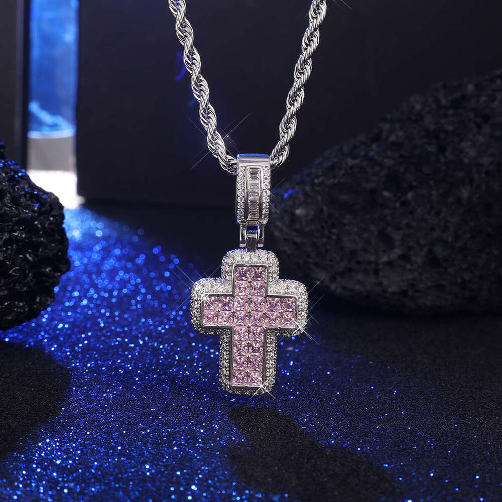 Fashionable Personality Full Dia Cross Pendant Hip Hop Trendy Creative Versatile Necklace