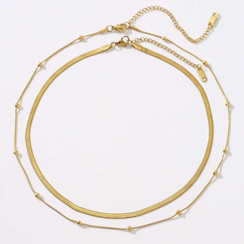 Minimalist Style Gold Titanium Steel Non-Fading Necklace Double Layer Stacking Niche Fashion Choker Snake Bone Chain for Women