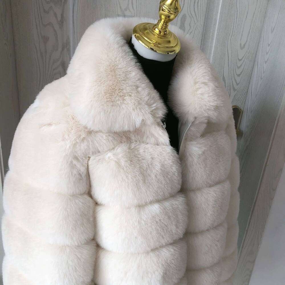 LHXDW Women's faux fur coat With collar luxury winter coat with lapel furry Fake fox fur jacket thick synthetic Ladies fur
