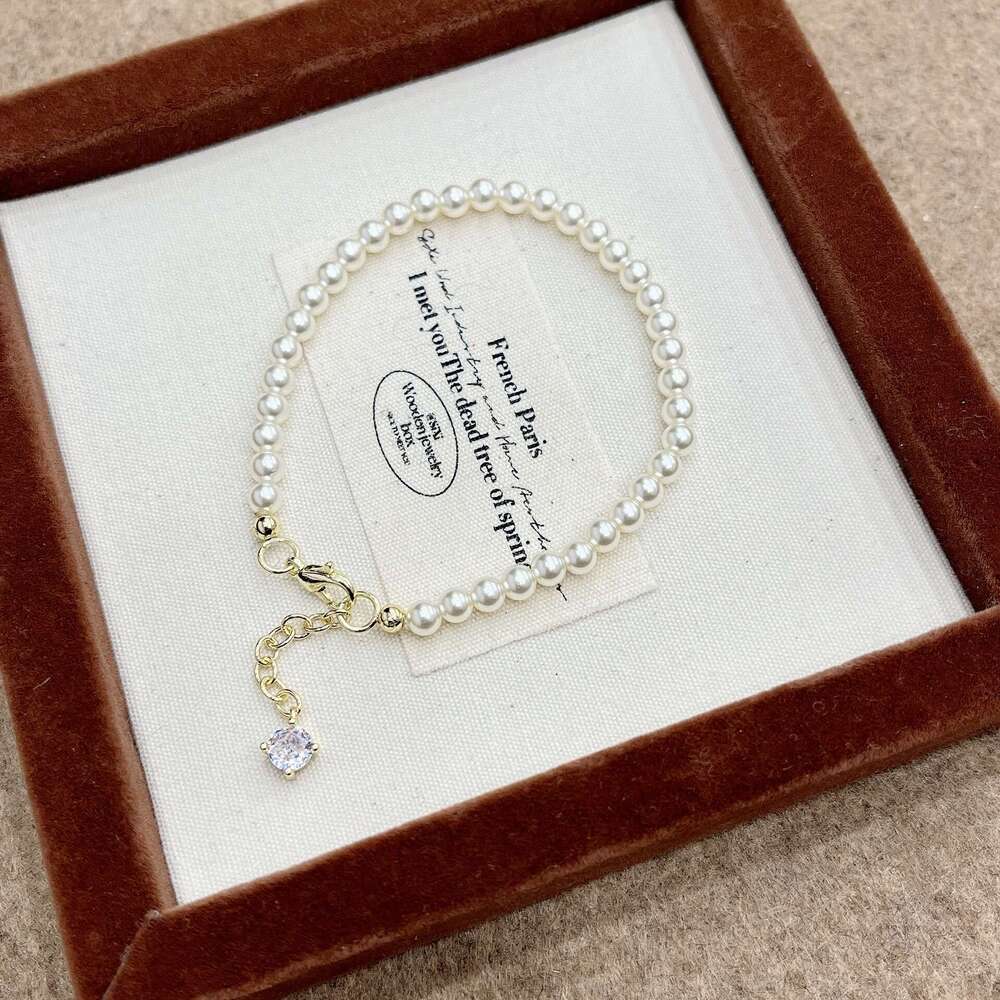 Exquisite Gold Sier Square Snake Bone Round Chain Zircon Pendant Pearl Bubble High-end Sense Wrapped Bracelet f15