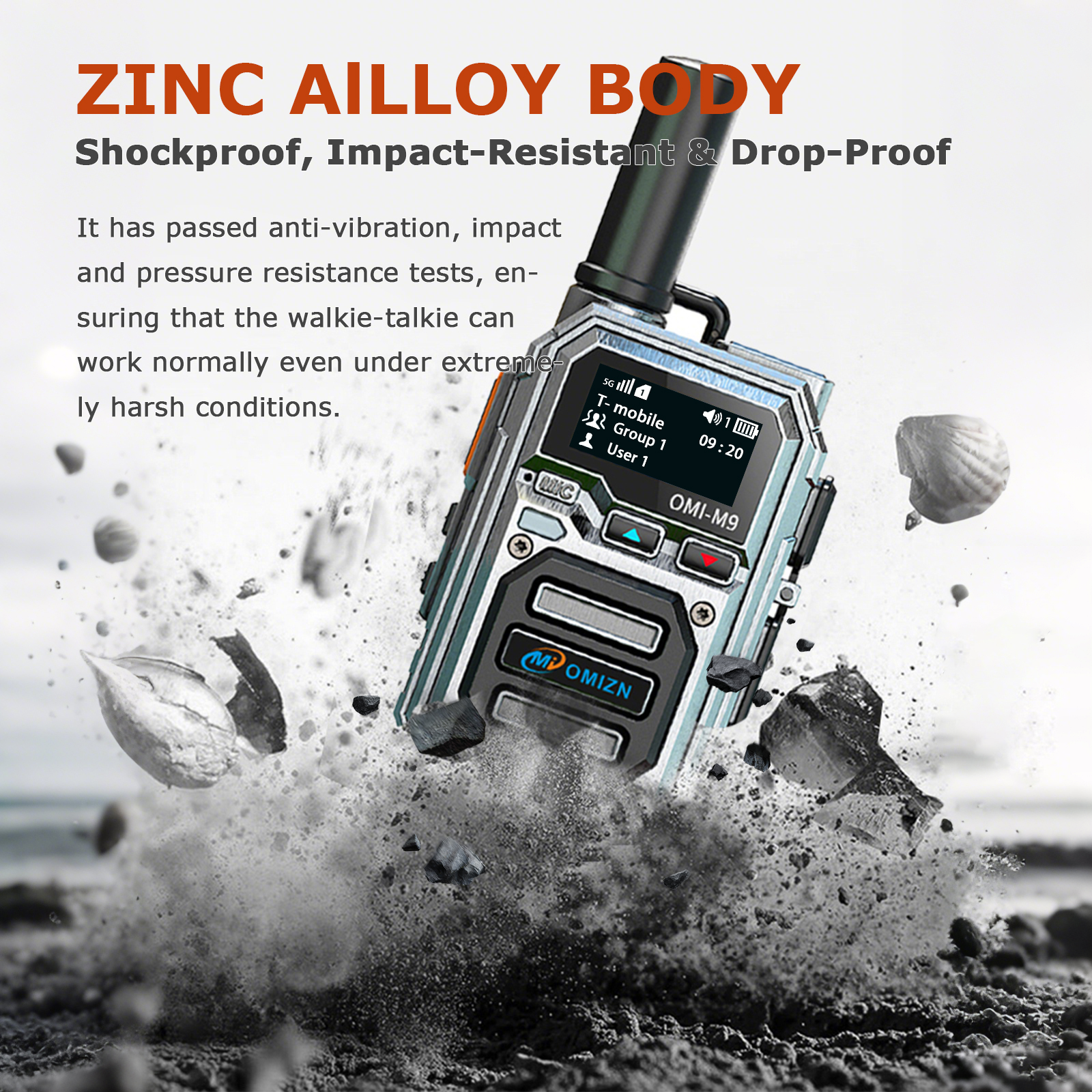 OMIZN M9 4G PoC Global Walkie Talkie Unlimited Range AES256 Type-C Charger AI Noise Reduction IP65 200CH Pre-installed SIM Card 10000 Miles Silver