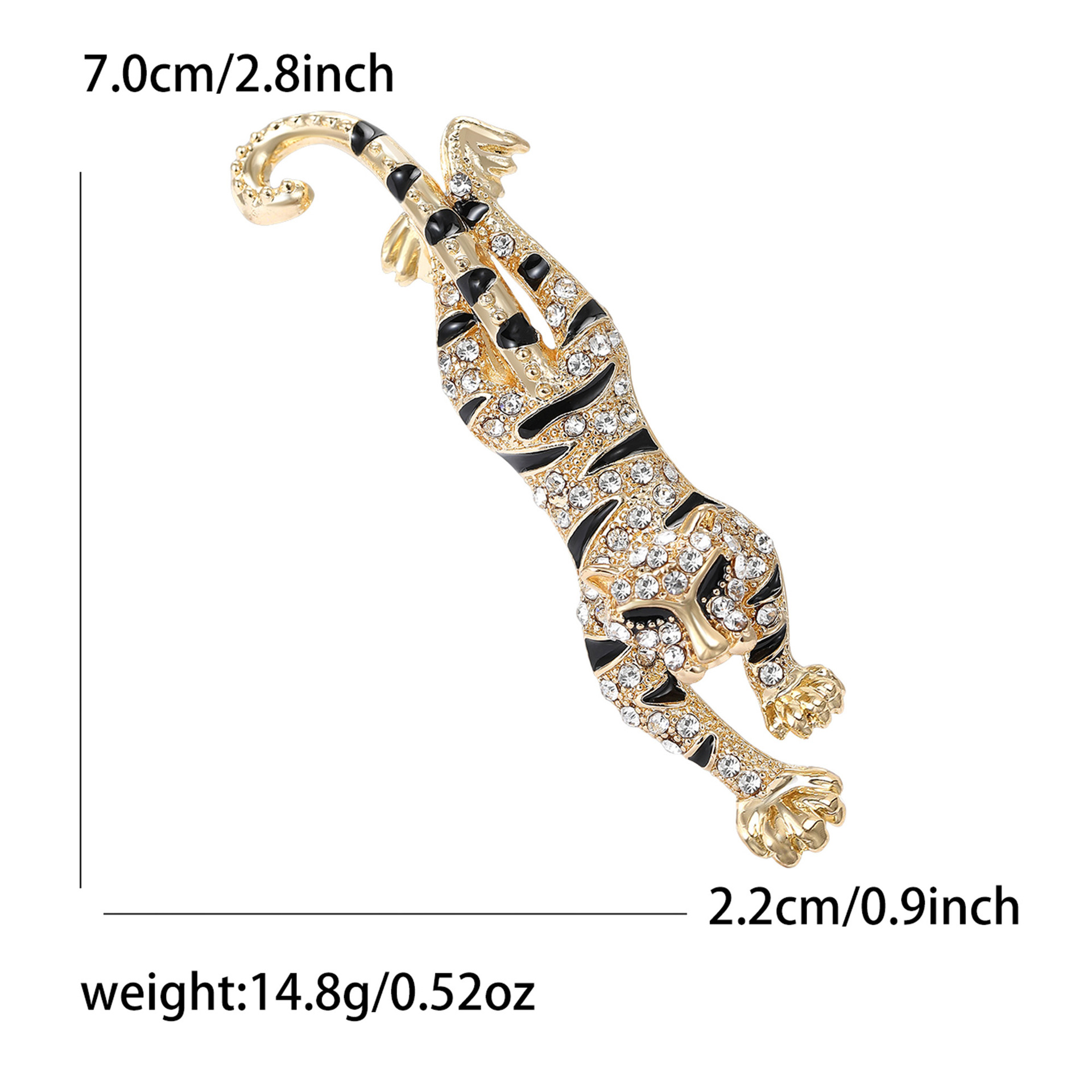 Gold Tone Rhinestone - Encrusted Tiger Brooch With Black Accents Bold Party Jewelry And Gift For Him/Her High Quality And Stylish Jewelry
