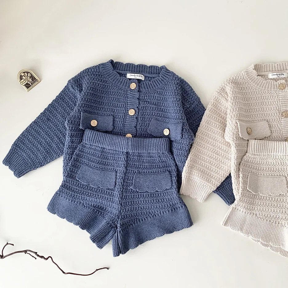 deer jonmi Autumn Winter Toddlers Girls Knitted Sets Cardigan Sweater Shorts 2pcs Korean Style Baby Kids Princess Outfits 250729