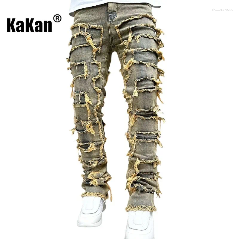 Lanjia- Men's Jeans Kakan - Elastic Patch Y2k Clothes Street Fashion Straight Leg Pants Long Man Brand C41e5