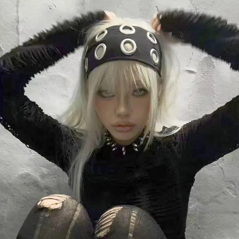 Punk Girl Hollowed Out Eyelets Wide Elastic Headband Stretchy Metal Rock Steampunk for Sports Headbands Hair Accessories 250716