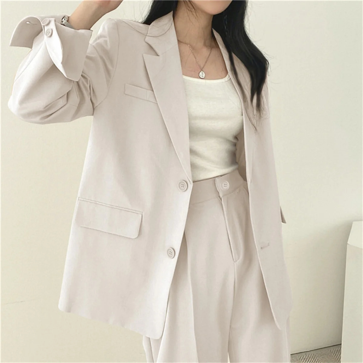 Autumn Womens Clothing Suit Jacket Casual Pants Set Wide Leg Elegant Office Lady Business Blazers 250729
