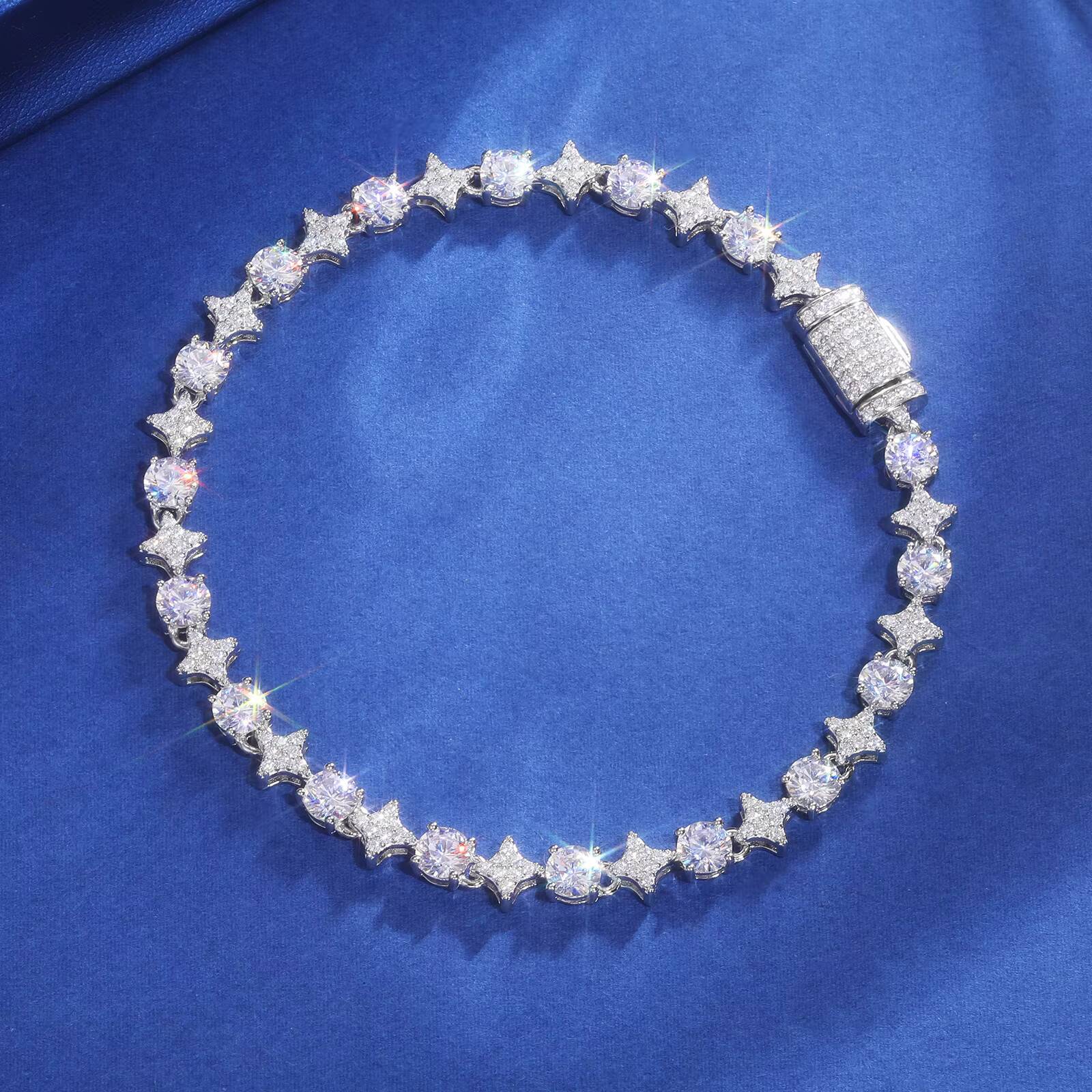 Sparking Moissanite Tennis Chain Bracelet 6mm 8mm 925 Sterling Silver Round Moissanite Diamond Star HaloTennis Bracelet