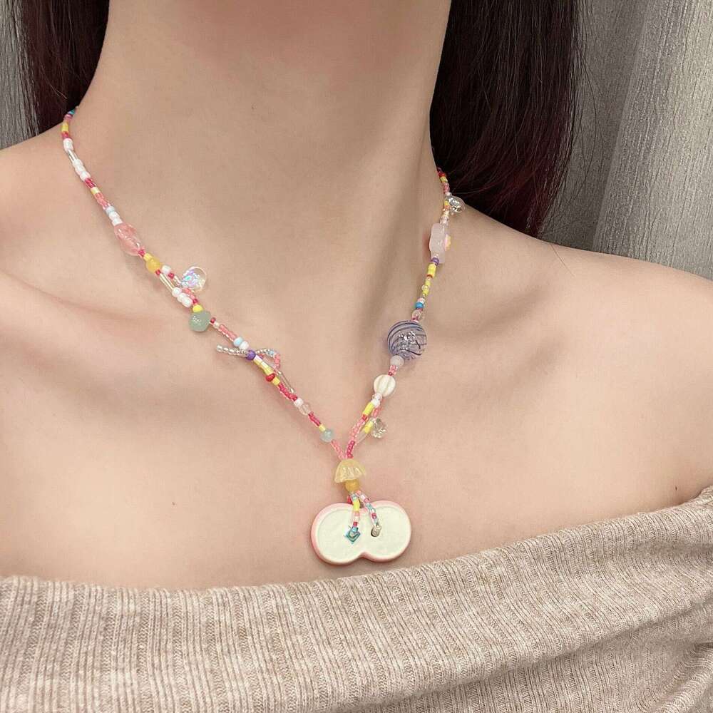 TikTok Super Popular Dopamine Apple Slice Childlike Beaded Decoration Necklace 2025 Spring New Style be2