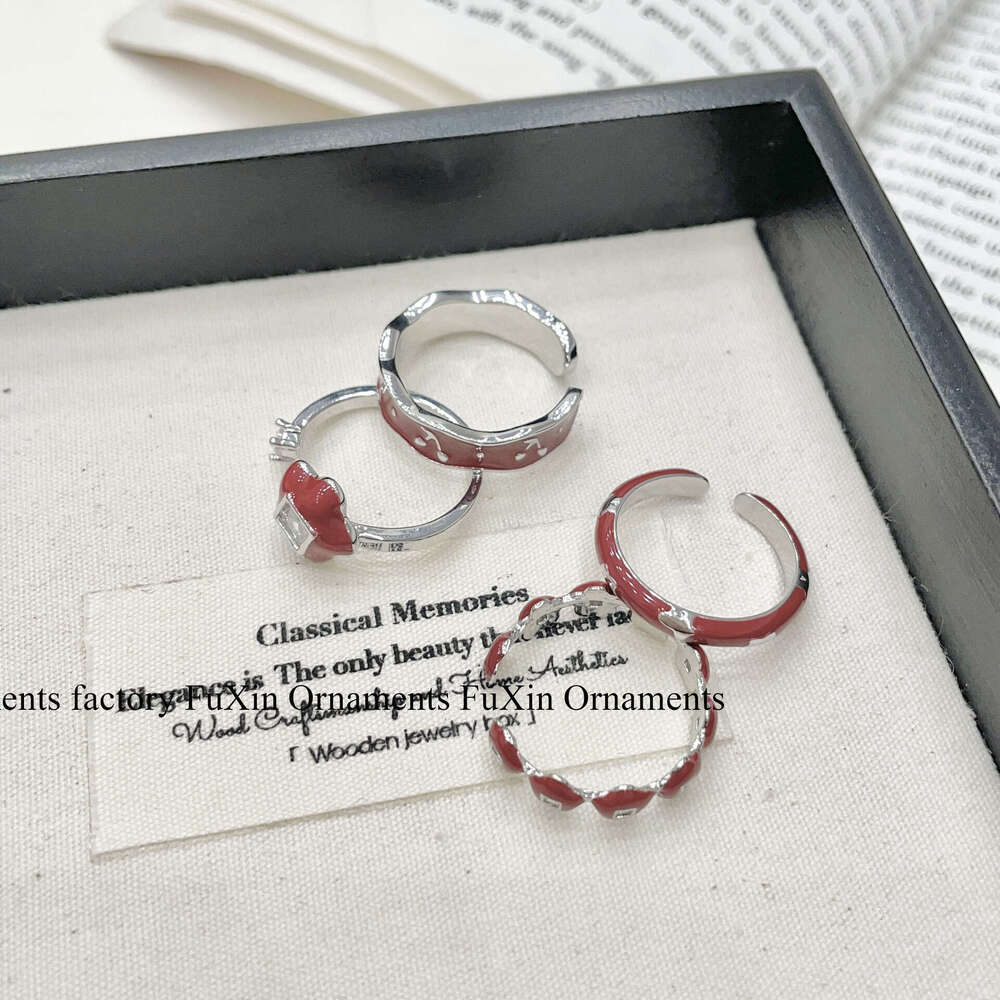 Red Oil Drop Flower Cherry Unique Niche Design Elegant Versatile Simple Whitening Ring 981