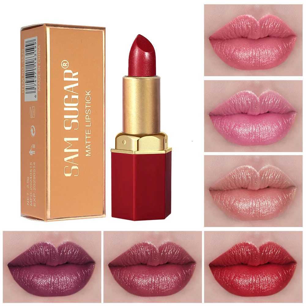 6 Colors Gold Bar Tube Lipstick Diamond Pearlescent Glitter Gold Pink Lipstick Long-Lasting Non-Sticky High-Shine Makeup G250729