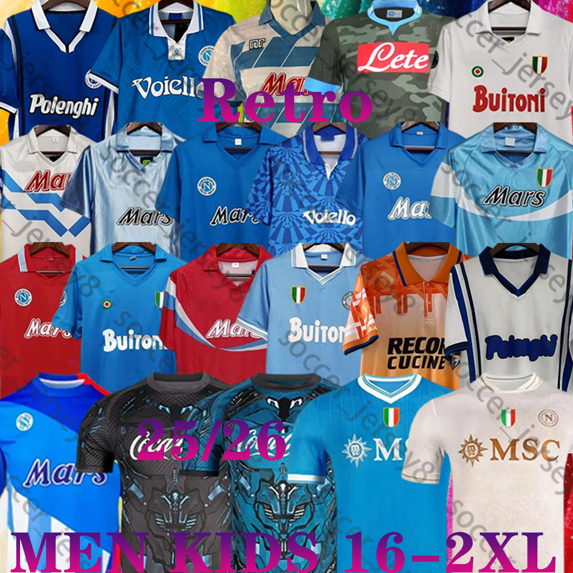 25 26 DE BRUYNE SSC Napoli soccer jerseys Retro NAPOLI 87 88 89 90 91 93 94 13 14 MARADONA ZOLA Neapolitan Long sleeve LUKAKU KVARATSKHELIA POLITANO2025 2026 men kids kit