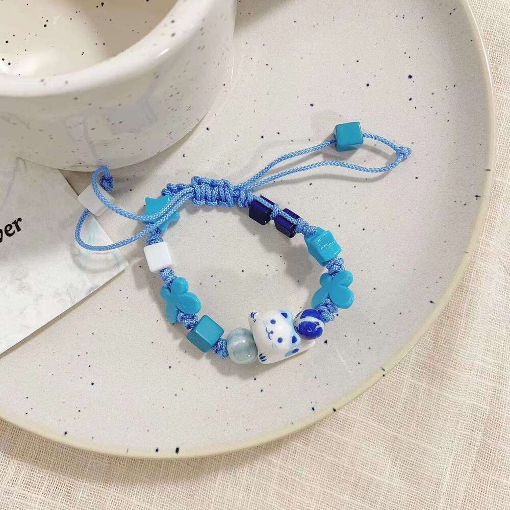 Fresh Yellow Ceramic Kitten Handmade Braided Drawstring Design Niche Sweet Girl Bracelet 2d0