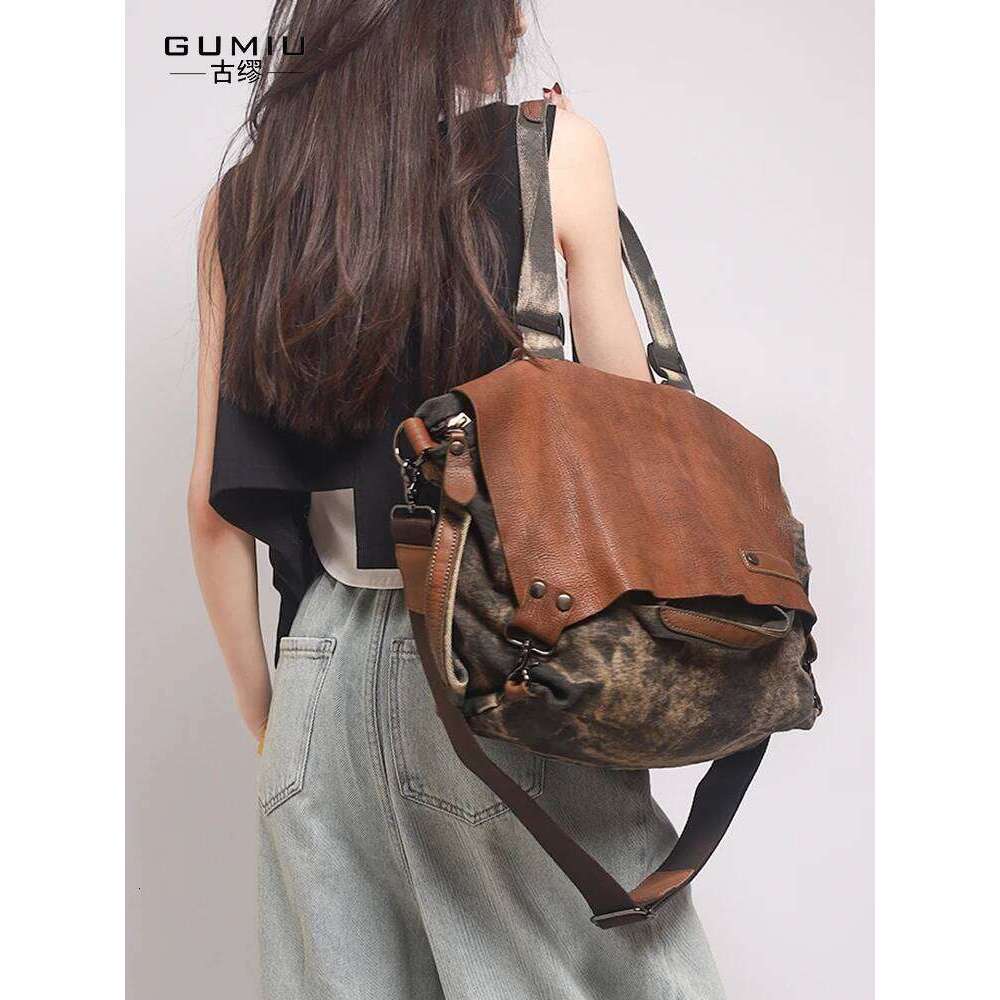 Vintage cowhide canvas summer new high-quality Tote women's large capacity single shoulder crossbody bag