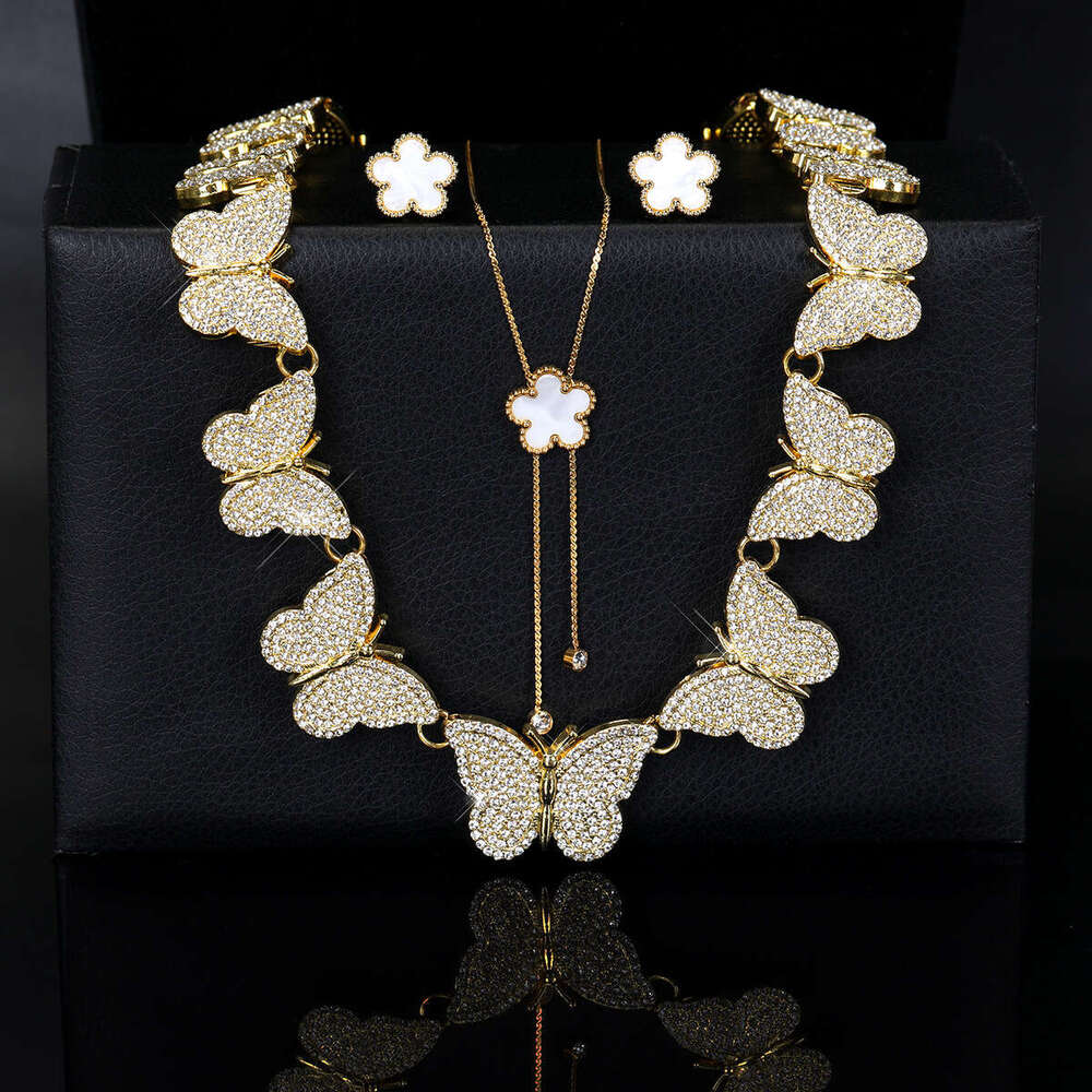 Hip-Hop Style Cuban Chain Necklace with Butterfly Inlay Plum Blossom Design for Women and Men Punk Trend