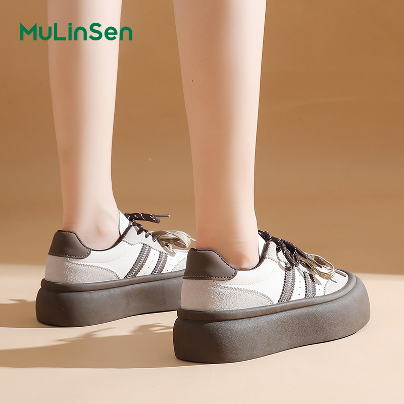 Mulinsen Dexun shoes women's shoes 2025 new four seasons thick bottom platform cake versatile sports leisure breathable big head sneakers