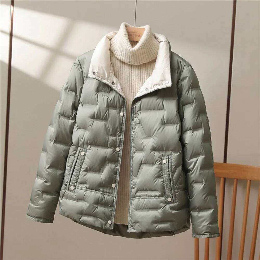Designer Clothing 2025 Autumn Winter Women White Duck Down Coat Casual Lapel Single Breasted Jacket Fashion Light Puffer Parka Outwear