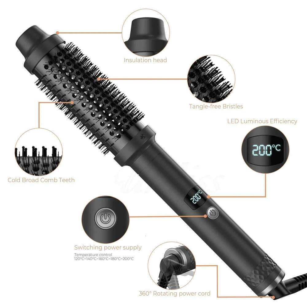 Thermal Brush,1.5 In Ionic Heated Round Brush Makes Hair Smoother, 110-240V 30S Fast Heating 5 Temperatures - Black