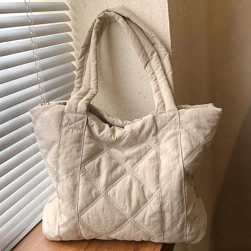 Ladies Diamond Lat Bag Large Capacity Padding Top Handle Bag Solid Color Quilted Padded Bag Stylish Shopping Bag Y250730