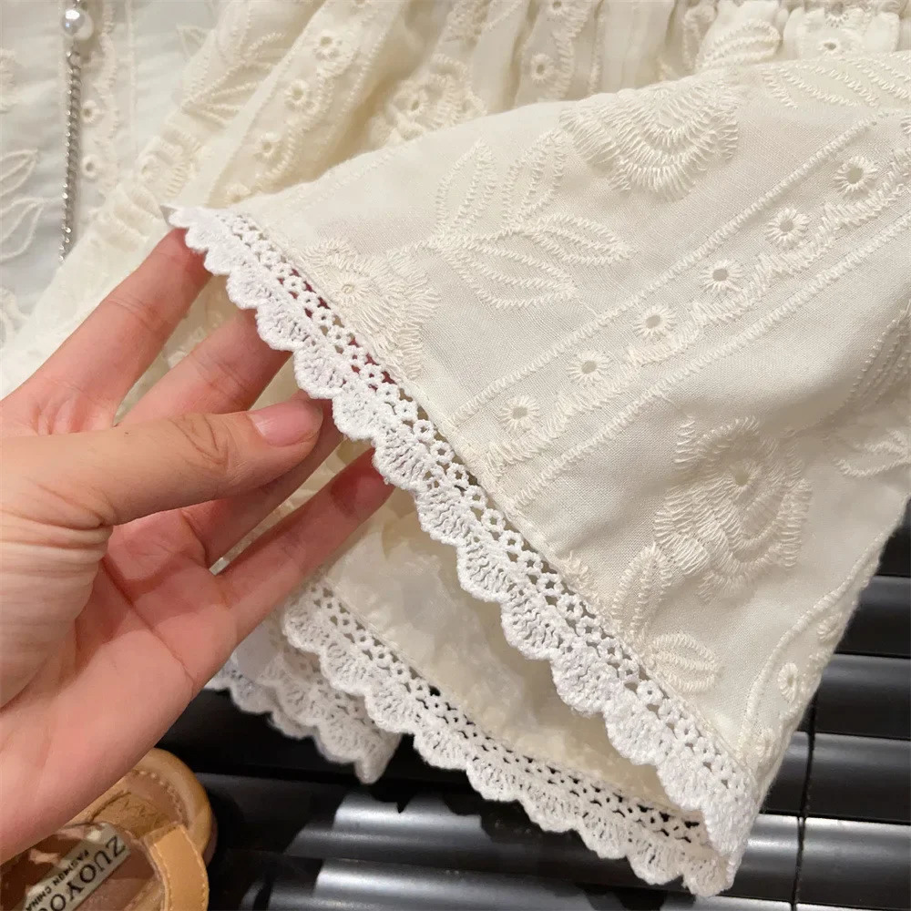 Korean Version Beige Solid Color Girl Casual Suit Summer Sleeveless Single Breasted Flower Embroidered Vestshorts Set 250729