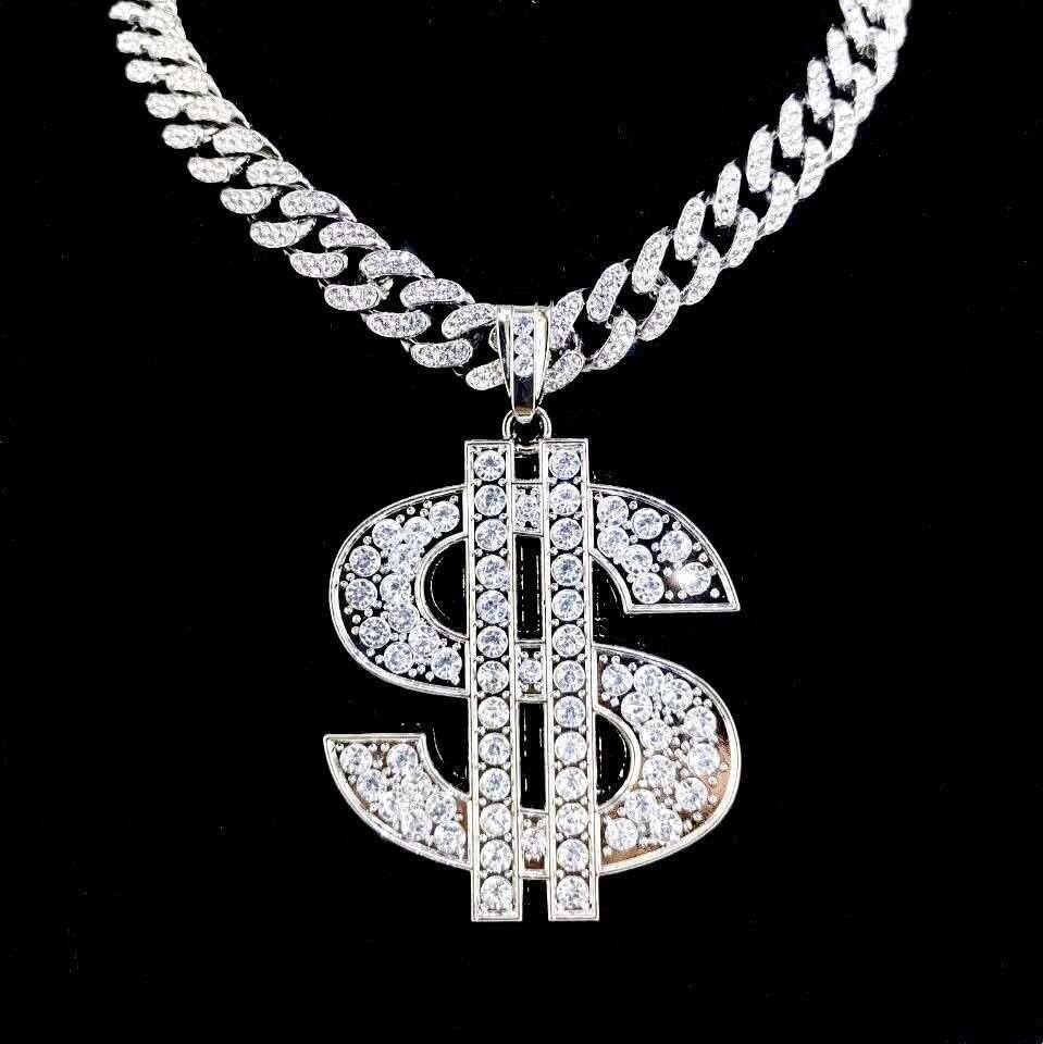 High-end Inlaid Dia Dollar Sign Pendant Personality Exaggerated Hip-hop Cuban Necklace Jewelry