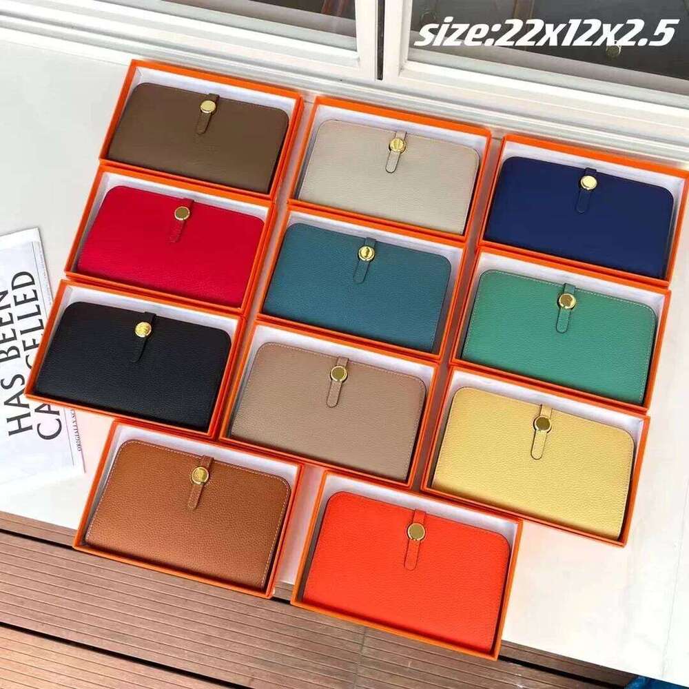 designer bag Genuine leather long lady's handbag with multiple compartments fashionable wallet large capacity thin passport clip gold buckle