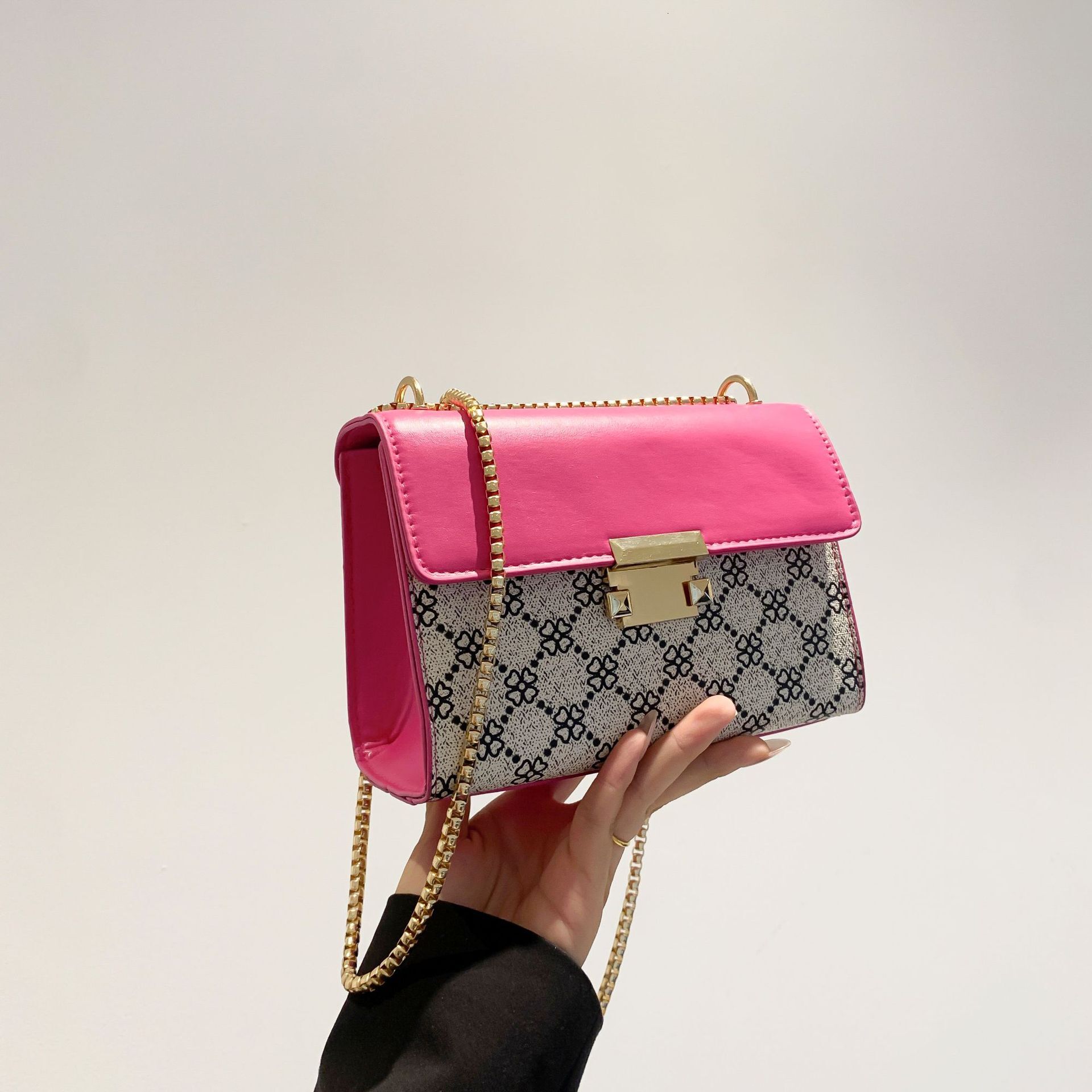 Designer Shoulder Bag Women's Bag Color Block Chain Bag Autumn/Winter New French Casual Fashion Patch Shoulder Slant Small Square Bag