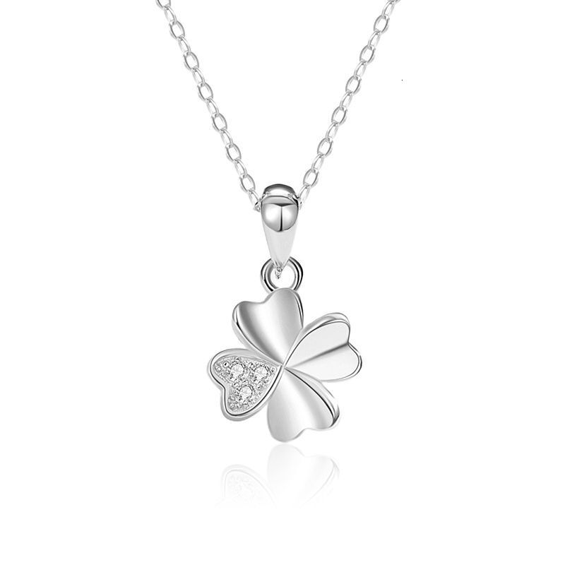 999 Pure Silver Smooth Four-Leaf Clover Pendant Necklace for Women Designer necklace High-End Wholesale Beach Lady Pendant Pure Silver Necklace