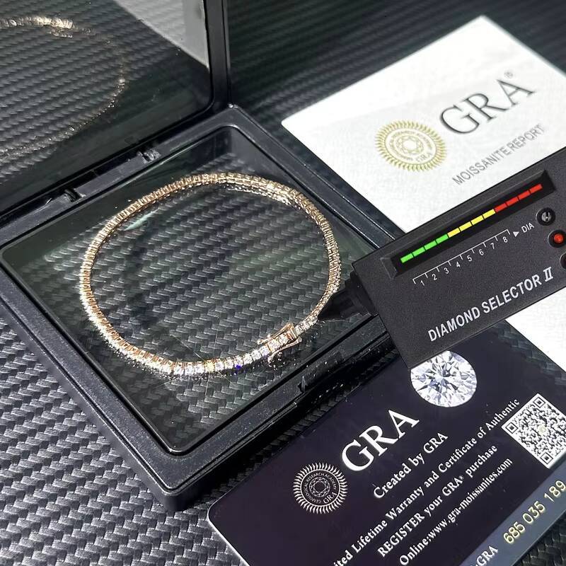 Wholesale Factory Cheap Price Iced Out 2mm 3mm 4mm 5mm VVS 925 Sterling Silver Rose Gold Plated Moissanite Tennis Chain Bracelet
