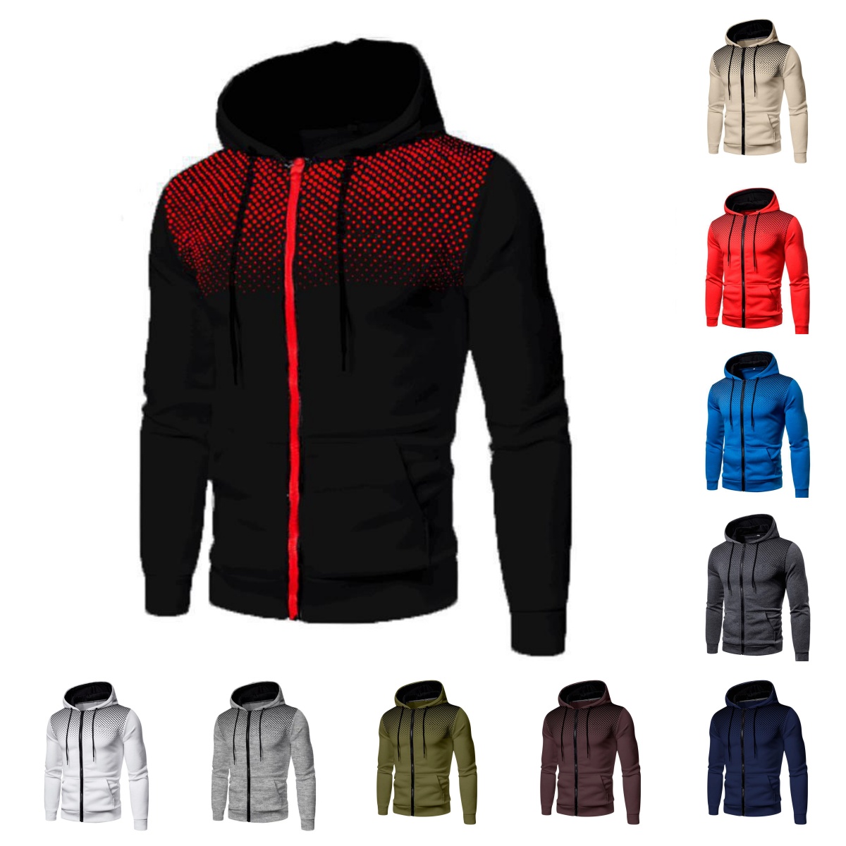 Dot Print Zipper Sport Hoodie Unisex Comfort Outdoor Jogging Running Casual Slim Fit Men Versatile Pocket Sweatshirt
