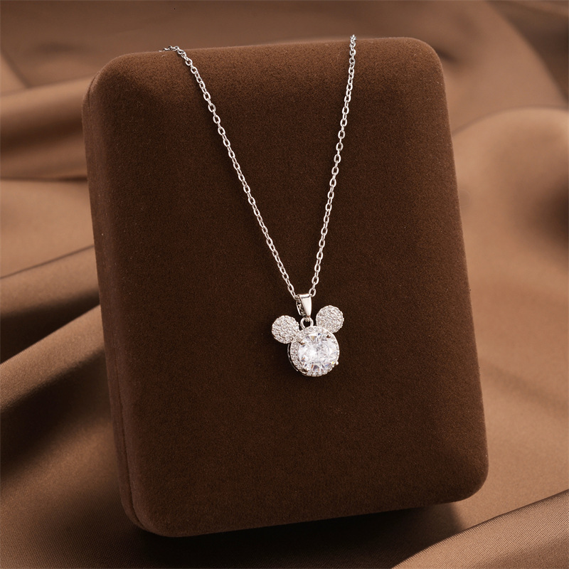 Pendant Steel Necklace For Women Copper Plated With Real Gold Micro Inlaid Zircon Cute Mickey Pendant Niche Design High-end Designer Necklace Feel Acc