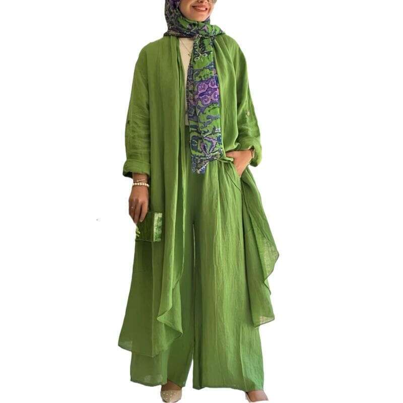 Women's Clothing Spring And Summer New Fashion Loose Long Cardigan Casual Wide Leg Pants Two Piece Suit