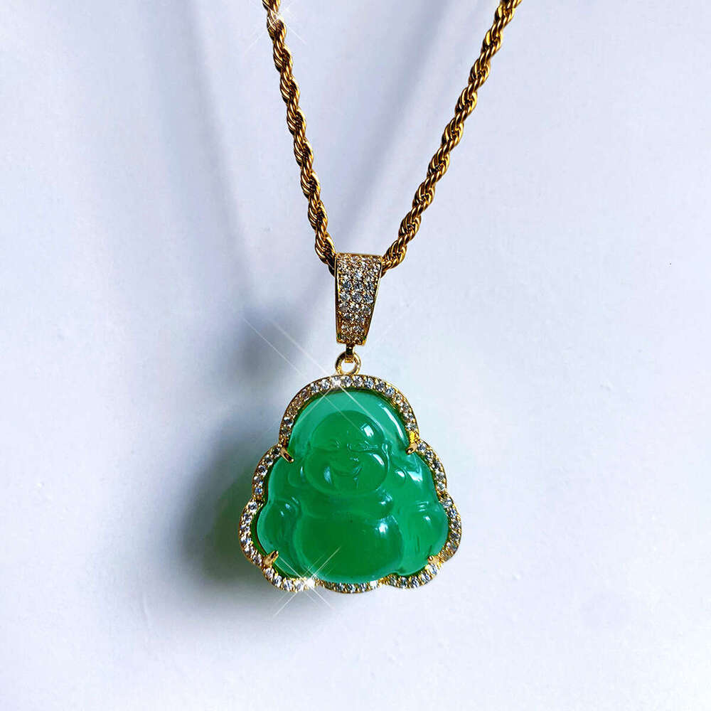 Maitreya Bright Gold Inlaid Agate Big Buddha Zircon Pendant Colorful Resin