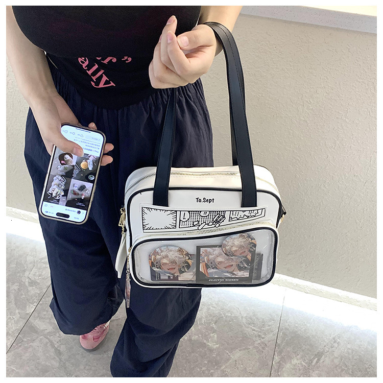 2025 Summer Manga Japanese Handheld Large Capacity Women's Single Shoulder Crossbody Bag Anime Transparent Single Shoulder Handheld Cute Bag Desi